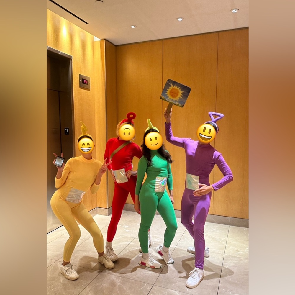 Teletubbie Group Halloween Costumes (bodysuit, headbands and sun included)